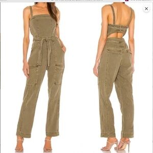 FREE PEOPLE  Go West Utility Jumpsuit iOveralls n Moss Green Size S Revolve